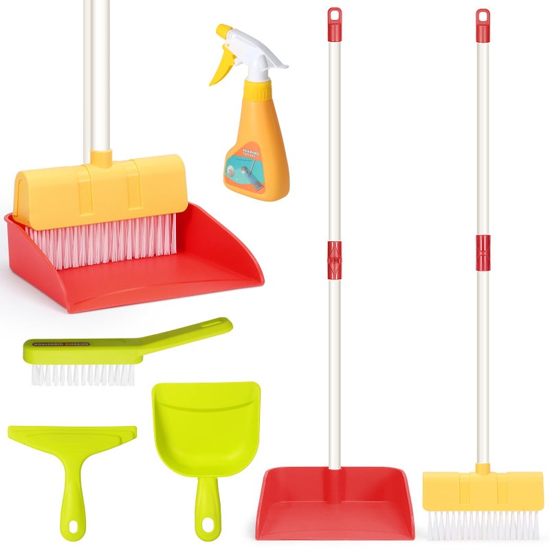 LIMIROLER Kids Cleaning Toy Set Toddlers Broom Dust Pan Set for Housekeeping Pretend Play Cleaning Set Cleaning Toys Gift for Toddlers Girls Boys Age 36 Years Old 6PCS Red Set - Image 3