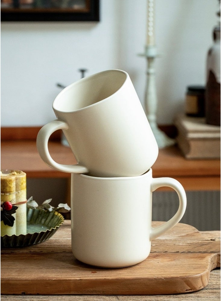 Set of 2 Matte Ceramic Mugs 450ml Minimalist Coffee Cups with Comfort Handle Dishwasher & Microwave Safe Ideal for Home Office Tea Coffee Milk Modern Farmhouse Tableware(Cream White) - Image 2