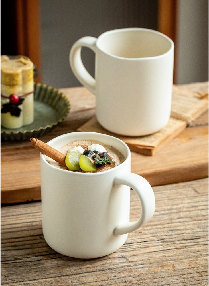 Set of 2 Matte Ceramic Mugs 450ml Minimalist Coffee Cups with Comfort Handle Dishwasher & Microwave Safe Ideal for Home Office Tea Coffee Milk Modern Farmhouse Tableware(Cream White) - Image 3