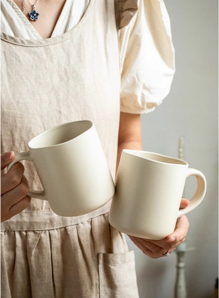 Set of 2 Matte Ceramic Mugs 450ml Minimalist Coffee Cups with Comfort Handle Dishwasher & Microwave Safe Ideal for Home Office Tea Coffee Milk Modern Farmhouse Tableware(Cream White) - Image 4