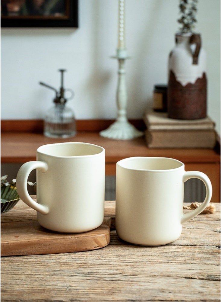 Set of 2 Matte Ceramic Mugs 450ml Minimalist Coffee Cups with Comfort Handle Dishwasher & Microwave Safe Ideal for Home Office Tea Coffee Milk Modern Farmhouse Tableware(Cream White) - Image 1