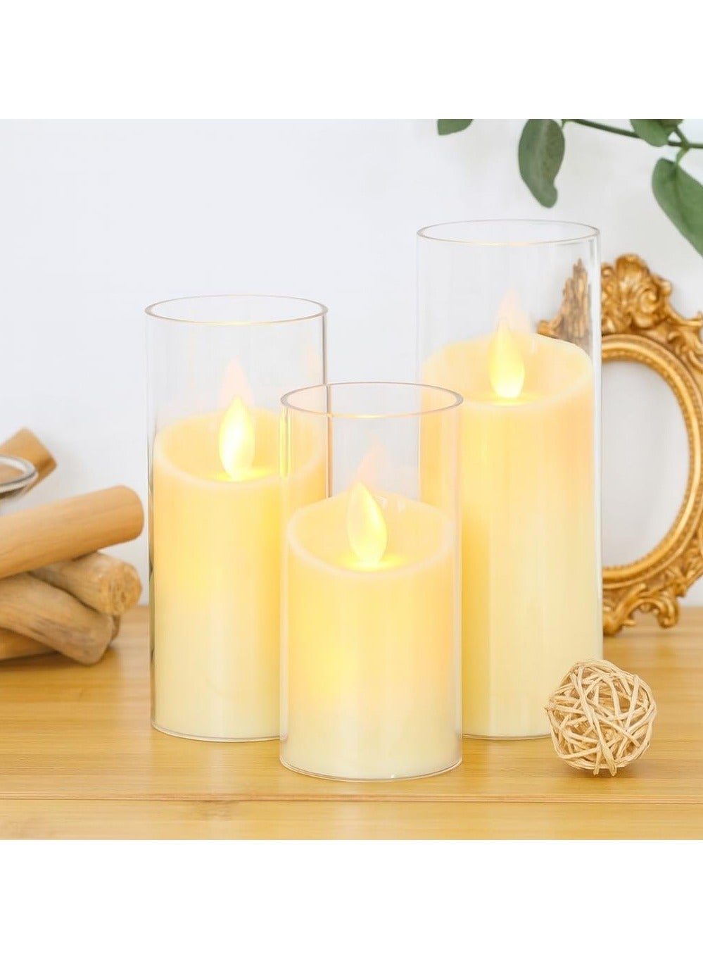 Flameless Candles, Set Of 3 Flameless Pillar Candles, Battery Operated Fake Candle, Led Flameless Candles Flickering, Elegant Wickless Design, Perfect For Home Decor