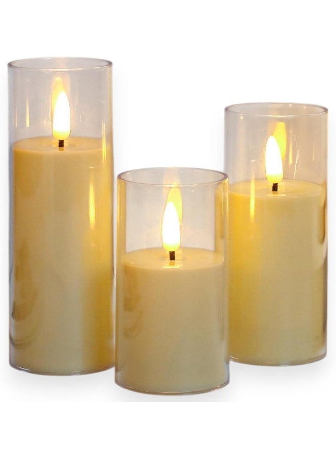 MOMENT Flameless Candles, Set Of 3 Flameless Pillar Candles, Battery Operated Fake Candle, Led Flameless Candles Flickering, Elegant Wickless Design, Perfect For Home Decor - Image 1