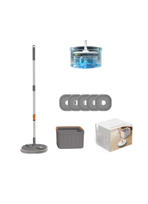 Spin Mop & Bucket Set,Microfiber Flat Mop with Bucket & 5 Spin Mop Refill for Kitchen Bedroom,360° Rotating Floor Mop with Adjustable Handle/Wringer Set/Dirty Clean Water Seperated System (Square)