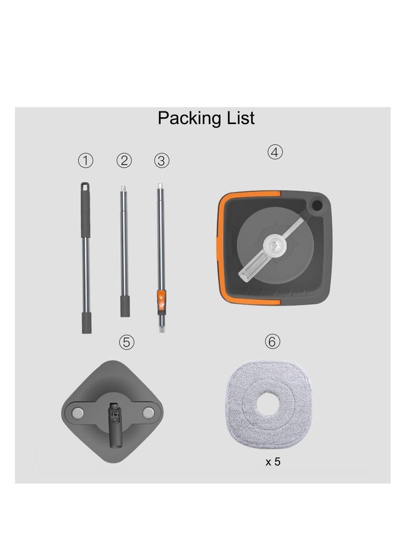 Spin Mop & Bucket Set,Microfiber Flat Mop with Bucket & 5 Spin Mop Refill for Kitchen Bedroom,360° Rotating Floor Mop with Adjustable Handle/Wringer Set/Dirty Clean Water Seperated System (Square)