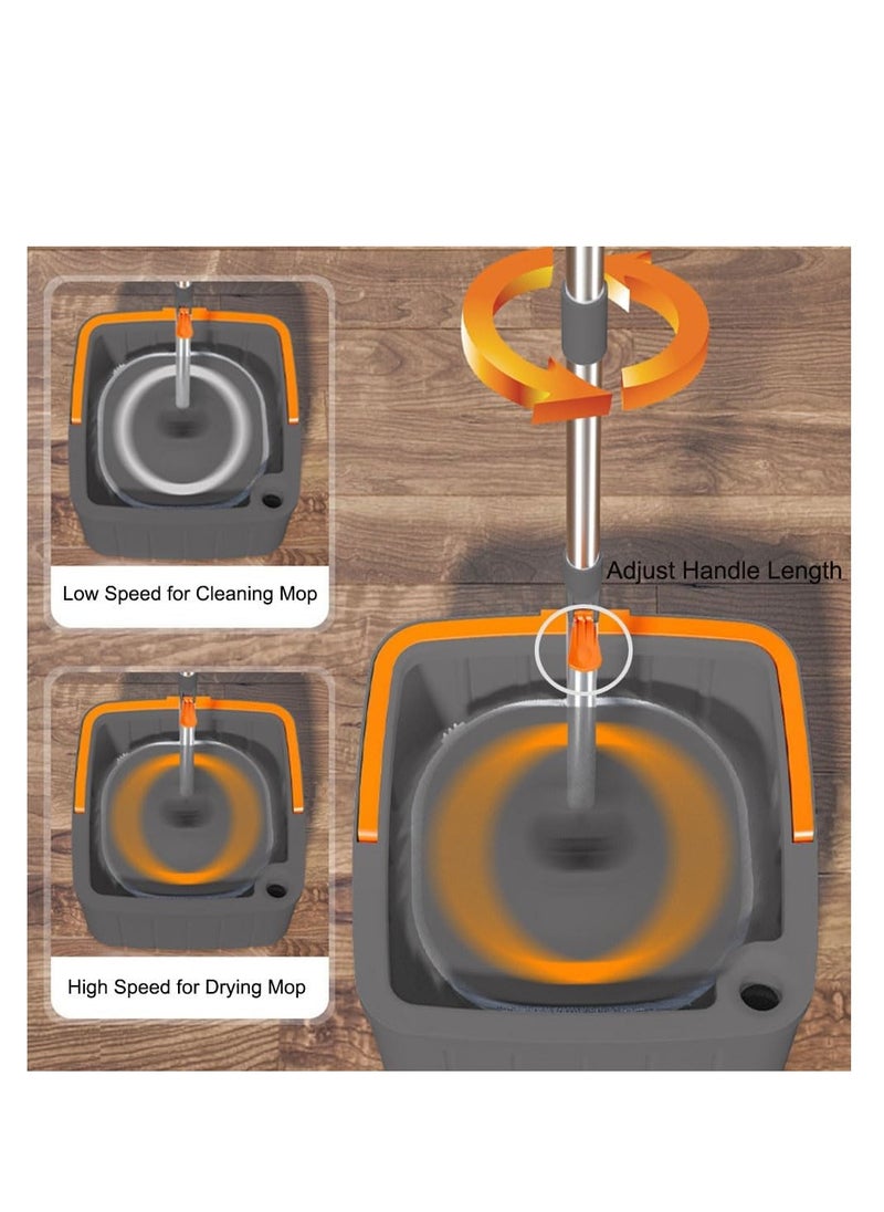 Spin Mop & Bucket Set,Microfiber Flat Mop with Bucket & 5 Spin Mop Refill for Kitchen Bedroom,360° Rotating Floor Mop with Adjustable Handle/Wringer Set/Dirty Clean Water Seperated System (Square)