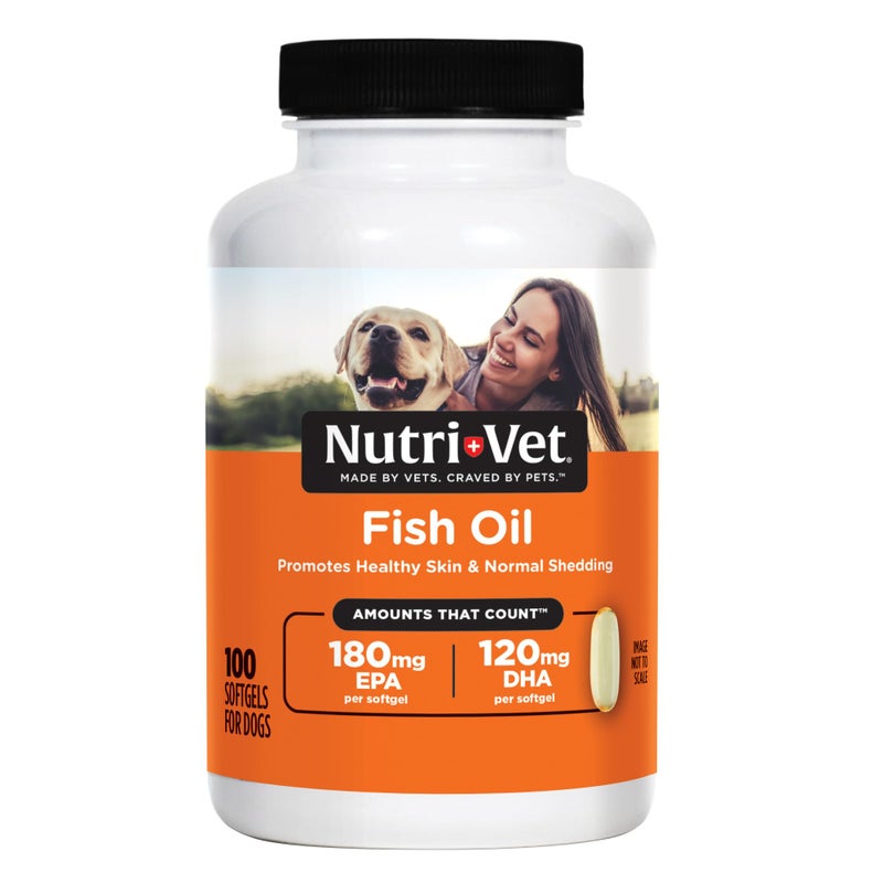 nutri vet Nutri-Vet Fish Oil Supplement for Dogs, Omega 3, Fish Oil for Dogs, Pet Supplies, Pet Vitamins and Supplements, EPA DHA Formula, Puppy Vitamins, Shed Control, New Puppy Essentials, 100 Count - Image 1