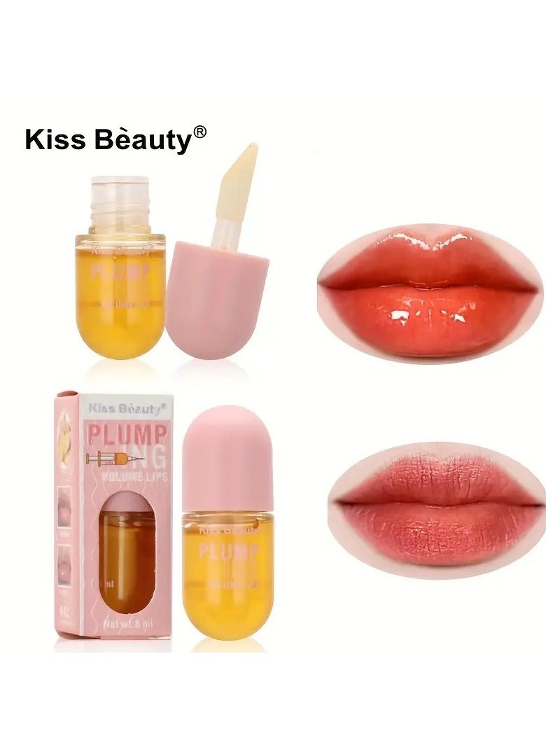 Kiss Beauty Honey Lip Plumper Lip Maximizer Fuller Contain Ginger Essence And Vitamin E Moisturizing Cosmetics Lip Plumper Gloss, Dewy Lip Gloss Ginger  - Image 2