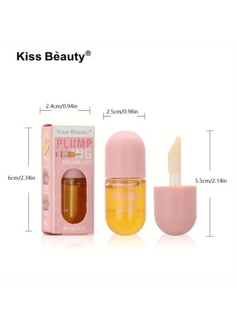 Kiss Beauty Honey Lip Plumper Lip Maximizer Fuller Contain Ginger Essence And Vitamin E Moisturizing Cosmetics Lip Plumper Gloss, Dewy Lip Gloss Ginger  - Image 4