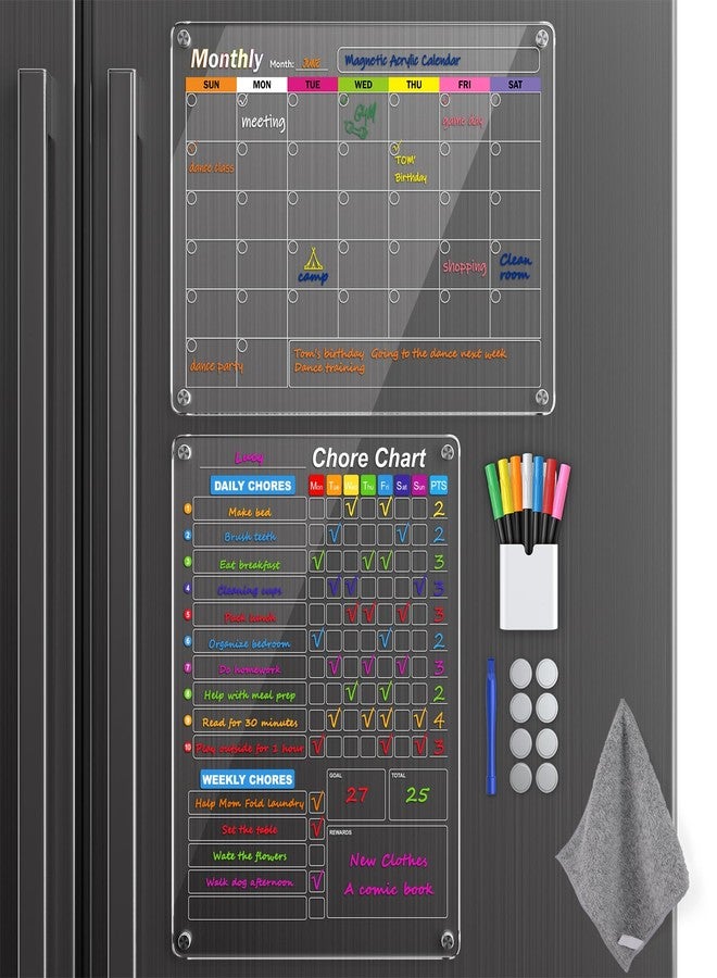 Bailkind Clear Magnetic Acrylic Dry Erase Calendar for Fridge, Monthly & Weekly/Chore Chart Planning Board Set for Kids/Adults/Teens, Includes 7 Colorful Markers, 16"x12" - Image 1