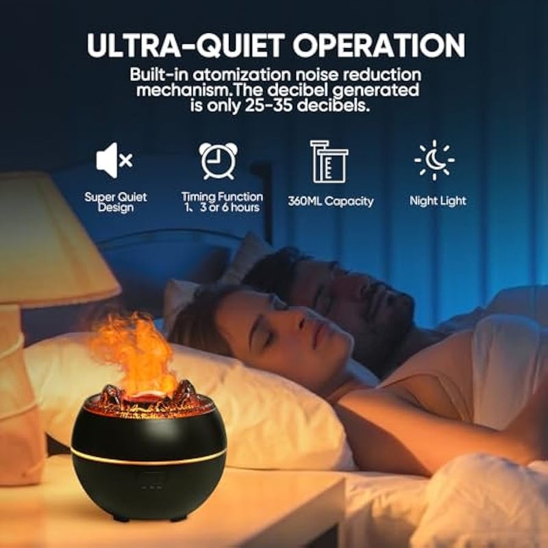 موزع زيوت عطرية من ياليدي، موزع روائح علاجية لهب بركان، مرطب هواء برذاذ بارد بالموجات فوق الصوتية سعة 360 مل، موزع روائح عطرية مع 7 الوان اضاءة ومؤقت وايقاف تلقائي للمنزل والغرفة (اسود) - Image 4