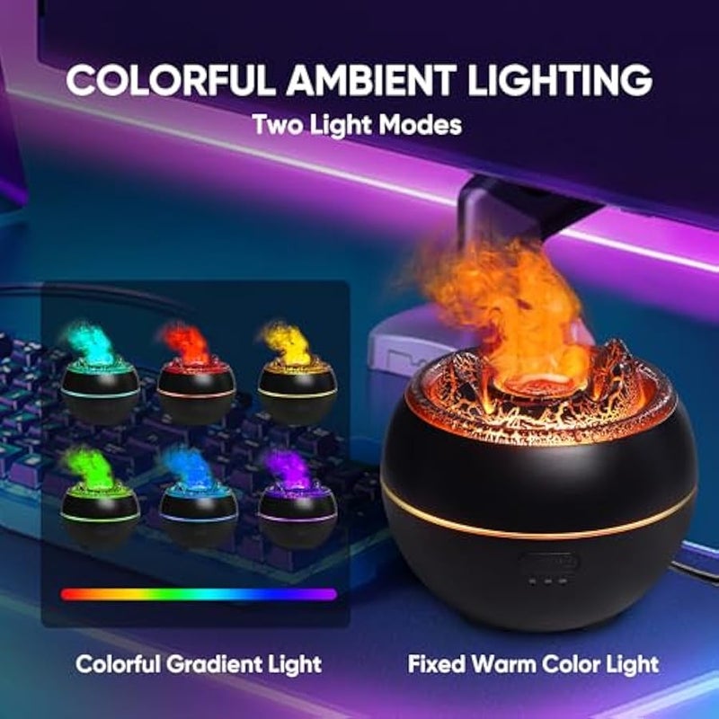 موزع زيوت عطرية من ياليدي، موزع روائح علاجية لهب بركان، مرطب هواء برذاذ بارد بالموجات فوق الصوتية سعة 360 مل، موزع روائح عطرية مع 7 الوان اضاءة ومؤقت وايقاف تلقائي للمنزل والغرفة (اسود) - Image 3