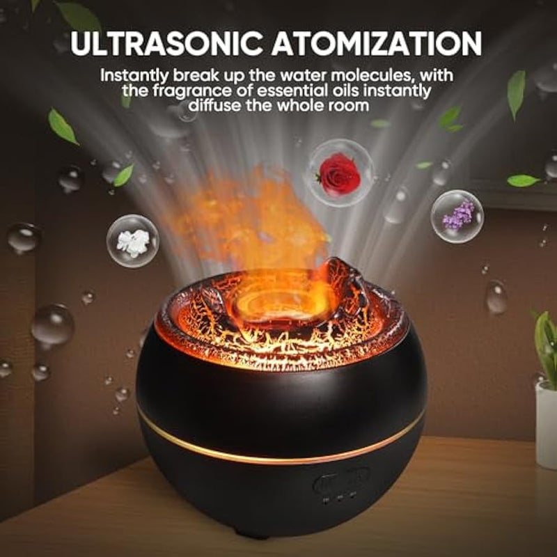 موزع زيوت عطرية من ياليدي، موزع روائح علاجية لهب بركان، مرطب هواء برذاذ بارد بالموجات فوق الصوتية سعة 360 مل، موزع روائح عطرية مع 7 الوان اضاءة ومؤقت وايقاف تلقائي للمنزل والغرفة (اسود) - Image 5
