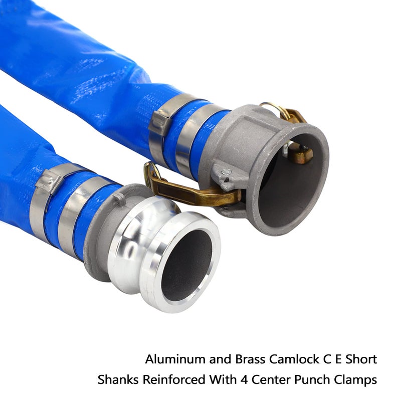 DAVCO 2" ID × 50 ft Pool Backwash Hose, Heavy Duty Reinforced Blue PVC Lay Flat Water Discharge Pump Hoses For Swimming Drain Pools and Clean Filters, with Aluminum Camlock C and E Fittings - Image 2