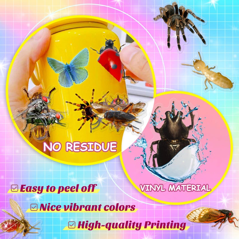 Vbglmya 50PCS Realistic Insect Stickers, Transparent Waterproof PET Vinyl Stickers for Scrapbooking Journals Planners Laptops Bottles Crafts for Teens & Adults - Image 4
