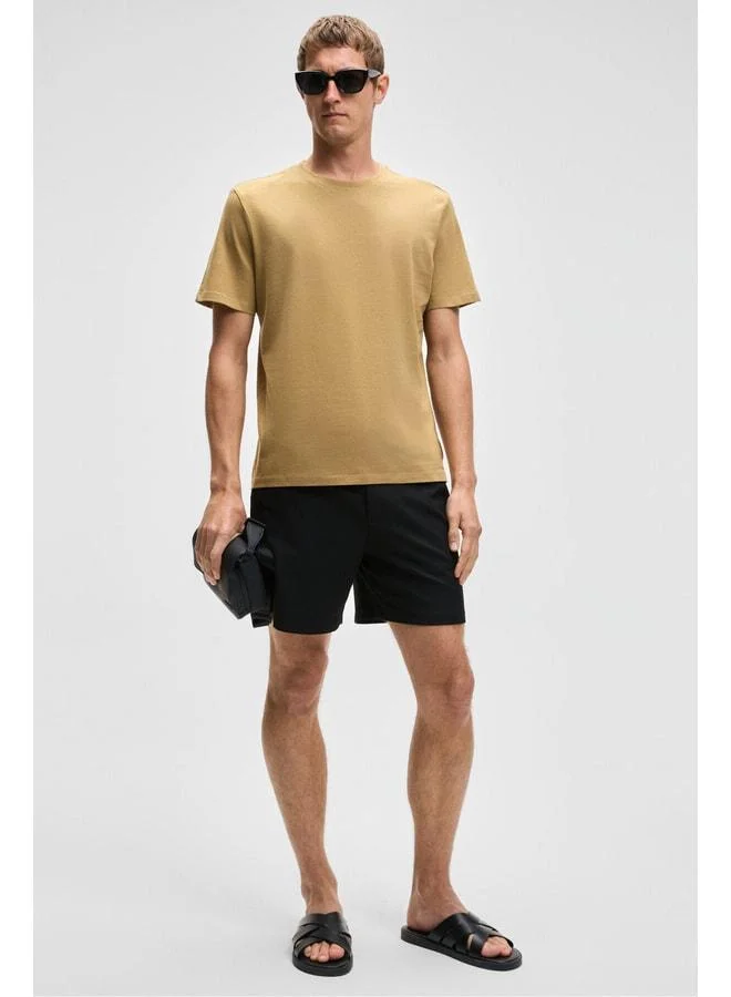Grimelange Men's Mocassin 100% Cotton Relaxed Fit Round Neck Short Sleeve Light Khaki T-Shirt