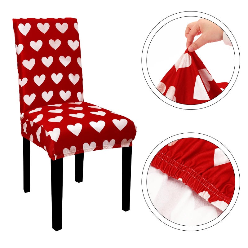 Whaline 4Pcs Valentine' s Day Chair Covers Dining Chair Slipcover Red White Heart Removable Seat Covers for Wedding Anniversary Home Kitchen Hotel Restaurant Decor - Image 2