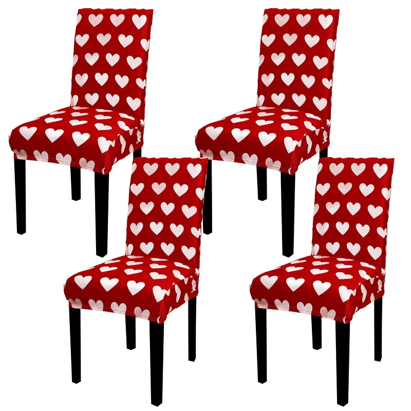 Whaline 4Pcs Valentine' s Day Chair Covers Dining Chair Slipcover Red White Heart Removable Seat Covers for Wedding Anniversary Home Kitchen Hotel Restaurant Decor - Image 1