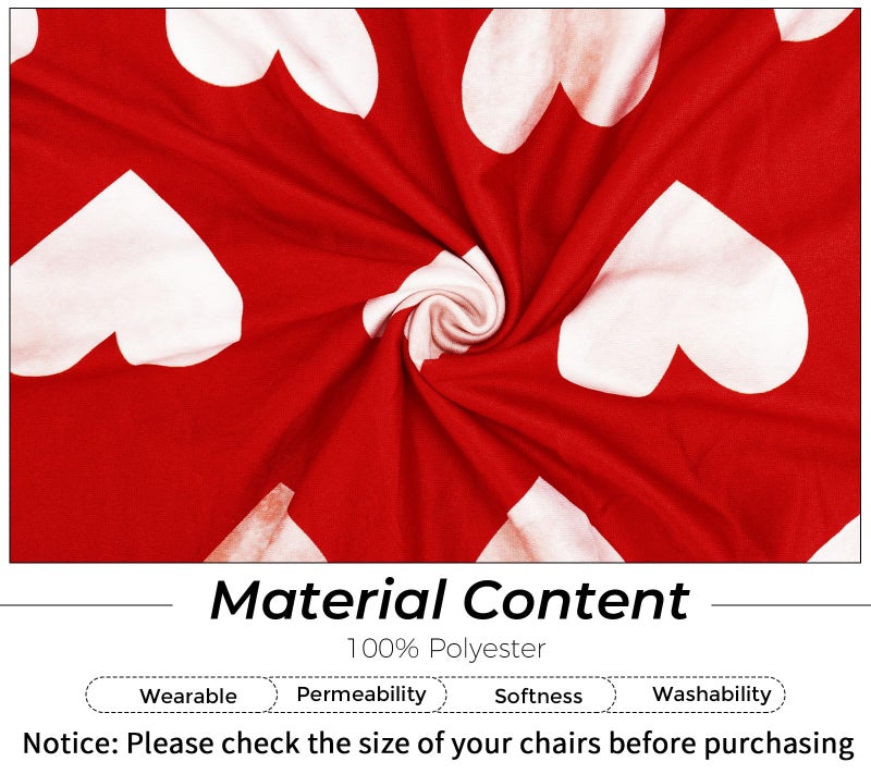 Whaline 4Pcs Valentine' s Day Chair Covers Dining Chair Slipcover Red White Heart Removable Seat Covers for Wedding Anniversary Home Kitchen Hotel Restaurant Decor - Image 4