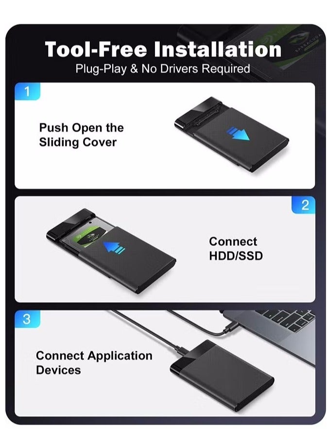 2.5'' External Hard Drive Enclosure, 6Gbps USB C 3.1 Gen 2 to SATA III Tool-Free External Hard Drive Case for 7mm/9.5mm 2.5 inch SSD HDD with UASP, Compatible with WD Toshiba Samsung PS4 Xbox - Image 5