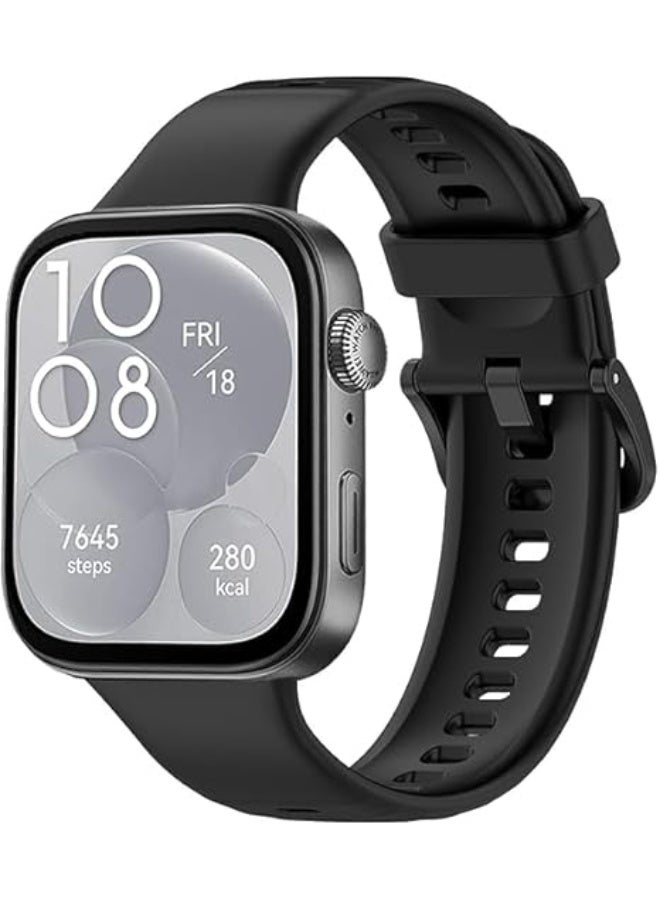 سوار سيليكون رياضي خفيف الوزن متوافق مع ساعة هواوي فيت 3 تصميم انيق ومريح _ أسود - Image 1