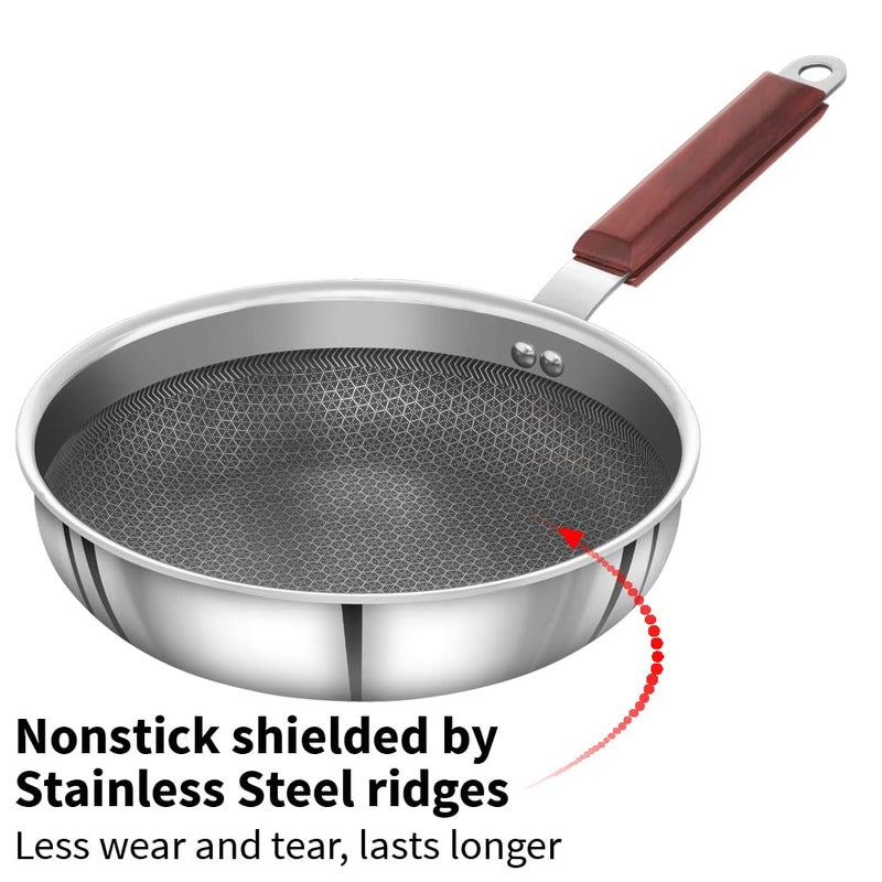 Hawkins Hawkins 22 cm Frying Pan with Glass Lid, Triply Stainless Steel Shielded Nonstick Fry Pan with Rosewood Handle, Honeycomb, Induction, Silver (NSF22G) - Image 2