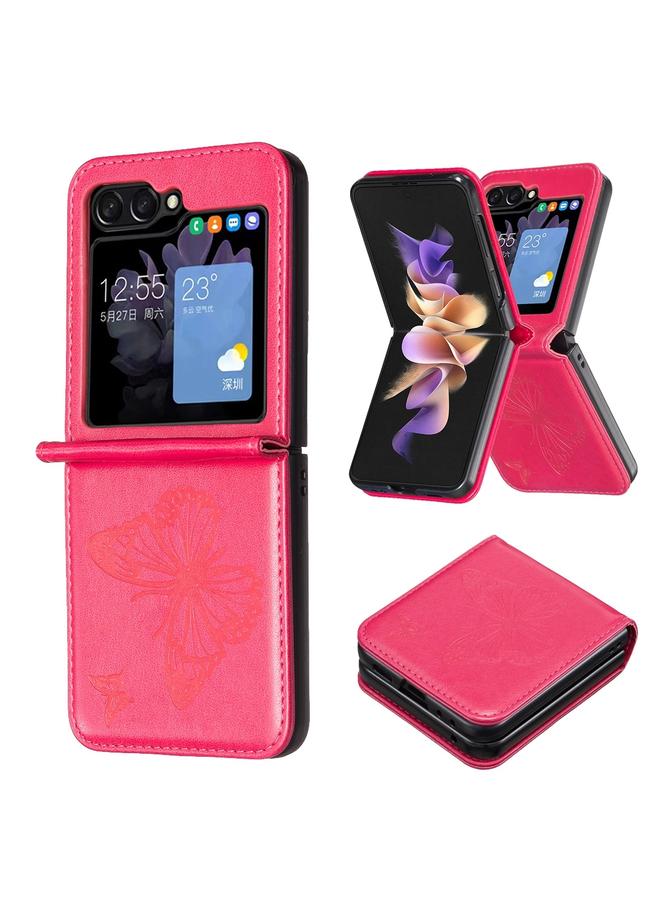 اس-توب جراب جلدي لهاتف Samsung Galaxy Z Flip5 بنقشة فراشتين - Image 1