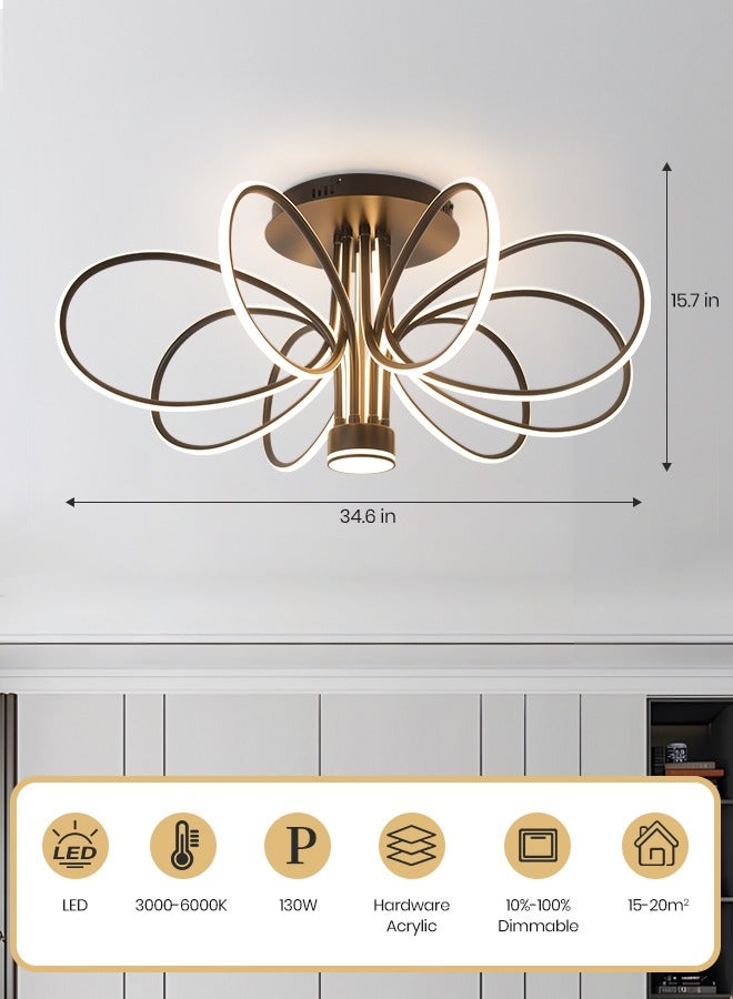 YATAI LIGHTING Modern LED Chandelier, 130W Remote Control Dimmable Light, 34.6in Length, Three Color Temperatures (3000K-6000K), Ideal for Living & Dining Rooms, Bedrooms, 15-20m² Spaces  - Image 5