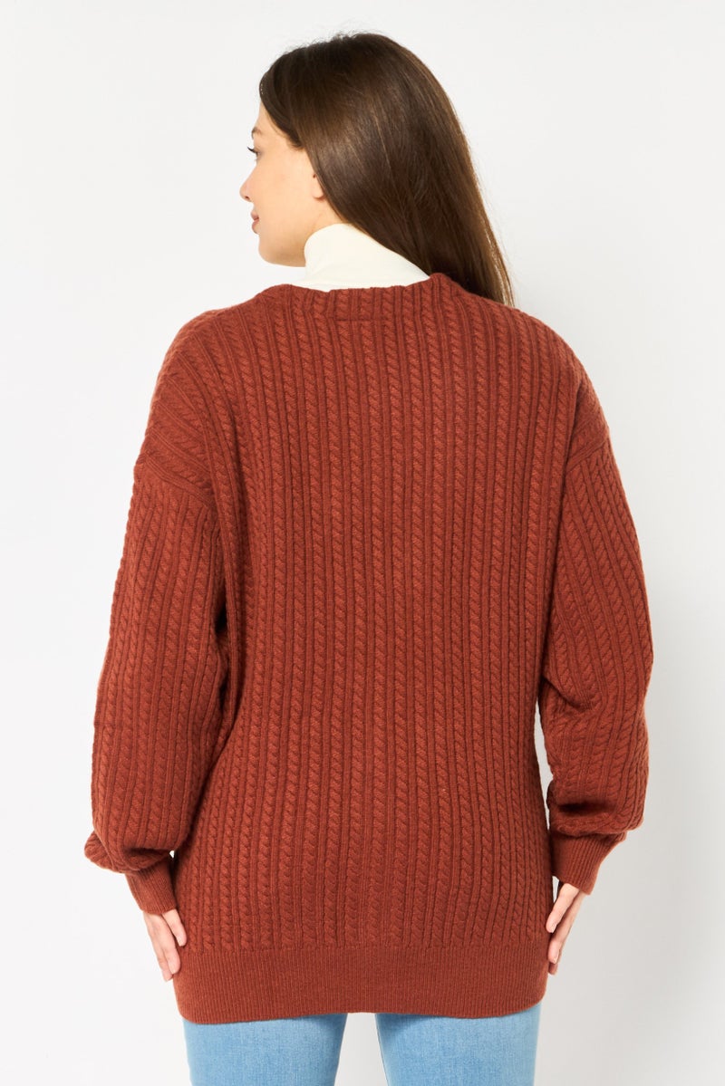 LACOSTE Women V-Neck Knitted Sweater, Brown - Image 4