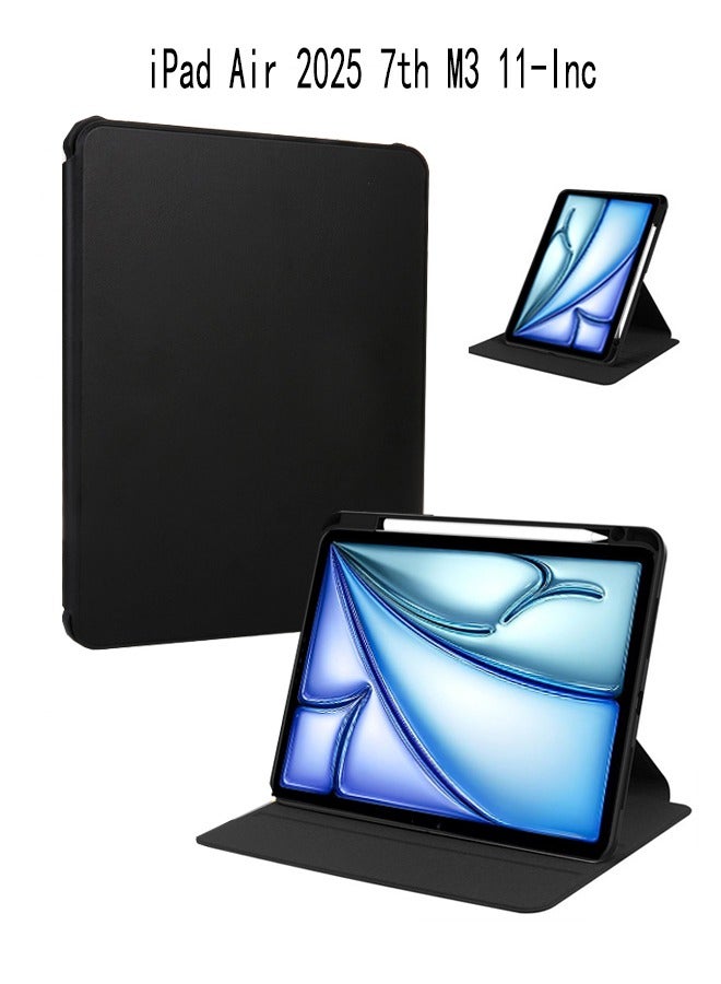for iPad Air 2025 7th M3 11-Inch  Case Cover, Tablet Protective Case  , Acrylic 360 ° Rotating Design, Automatic Wake-up/sleep, Soft Leather, Black - Image 1