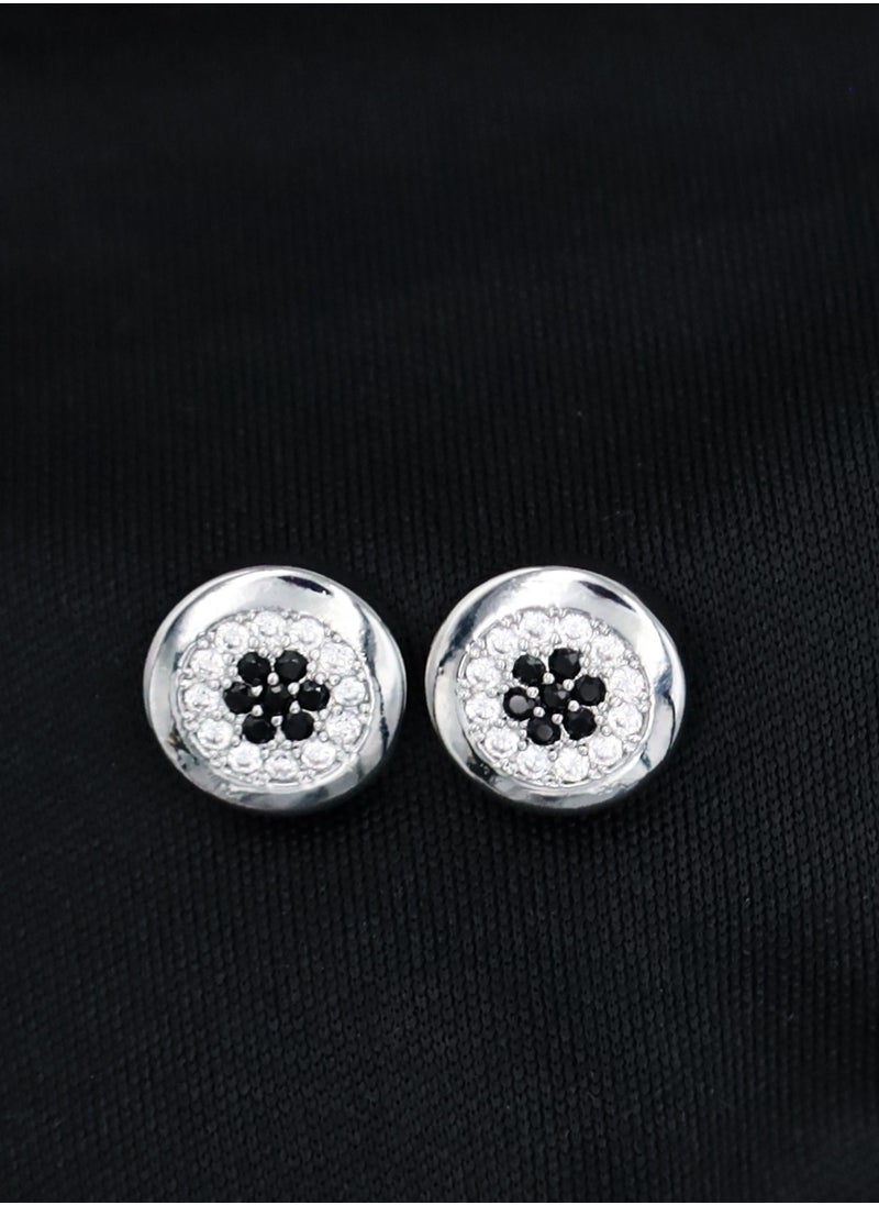 mjuhurat - Elegant Round Stud Earrings with Black & White Stones – Silver-Tone Stylish Jewelry - Image 1