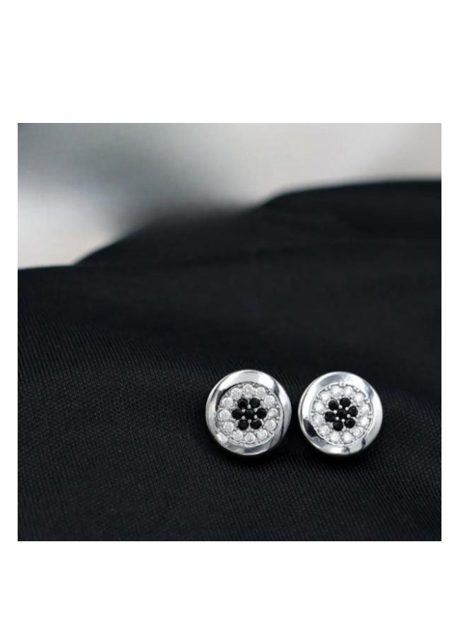 mjuhurat - Elegant Round Stud Earrings with Black & White Stones – Silver-Tone Stylish Jewelry - Image 1