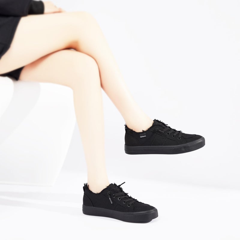 Obtaom Women's Play Fashion Sneaker Comfortable Canvas Slip on Shoes Washed Canvas Flatsï¼ˆBlack/Blackï¼ŒUS7ï¼‰ - Image 2