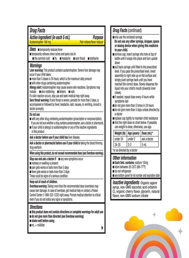 KinderMed دواء كيندر ميد لتسكين الألم وخفض الحرارة للأطفال الرضع، خالٍ من الأصباغ والنكهات والمحليات الصناعية، نباتي، غير معدل وراثيًا، خالٍ من الغلوتين، بنكهة الكرز العضوي، عبوة من قطعتين، 2 × 2 أونصة سائلة - Image 2