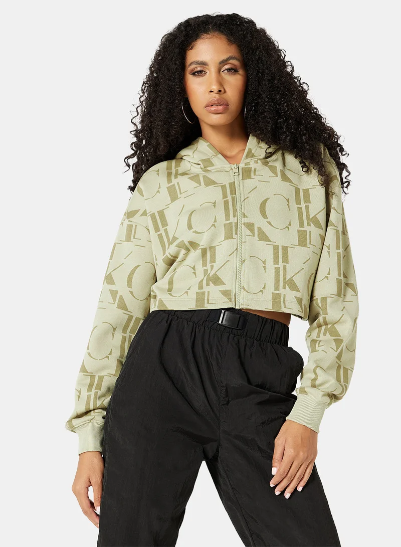 Calvin Klein Jeans All-Over Print Zip-Up Crop Hoodie