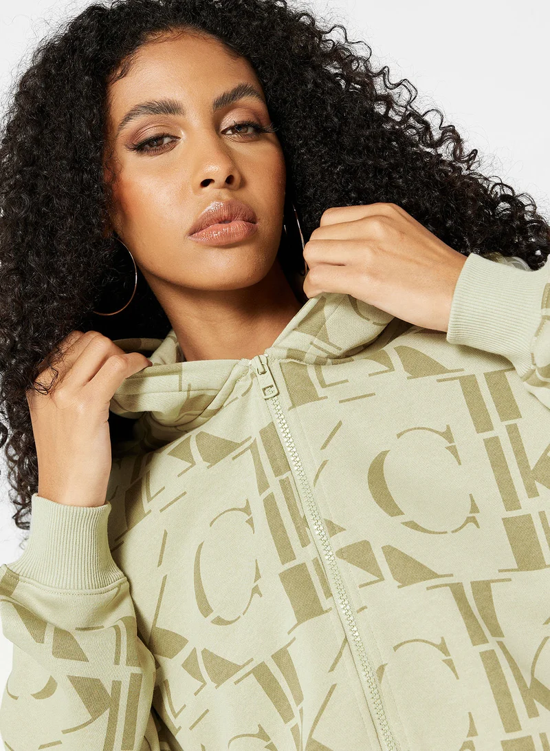 Calvin Klein Jeans All-Over Print Zip-Up Crop Hoodie