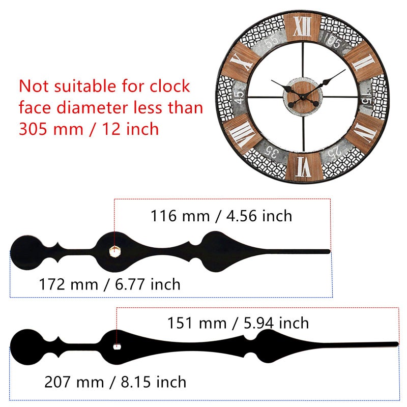 TIKROUND Youngtown 12888 High Torque Quartz Clock Movement Replacement Parts With 207 Mm/ 8.15 Inch Long Spade Hands - Image 4