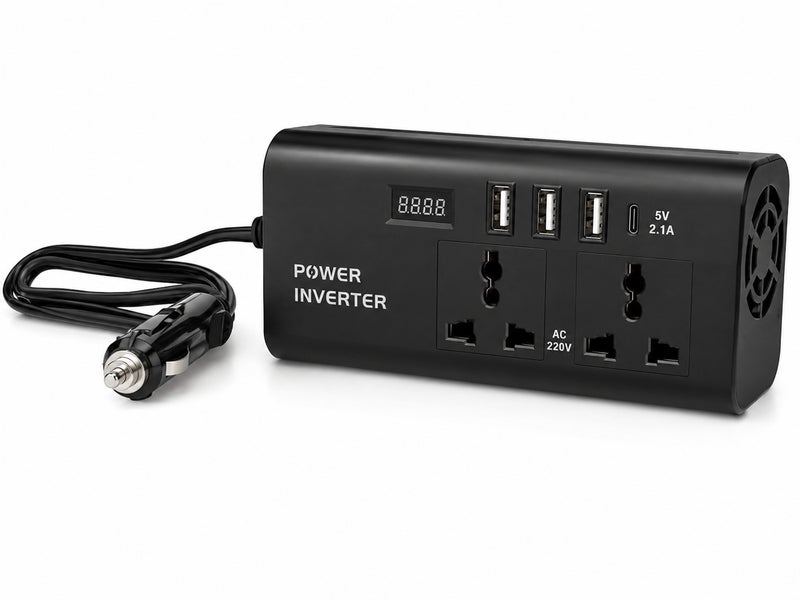 300W Smart Car Power Inverter, DC 12V to AC 220V Converter with USB Output, Type C Output, Vehicle Power Plug Cable and Multi Protection for Cars Travel and Road Trips