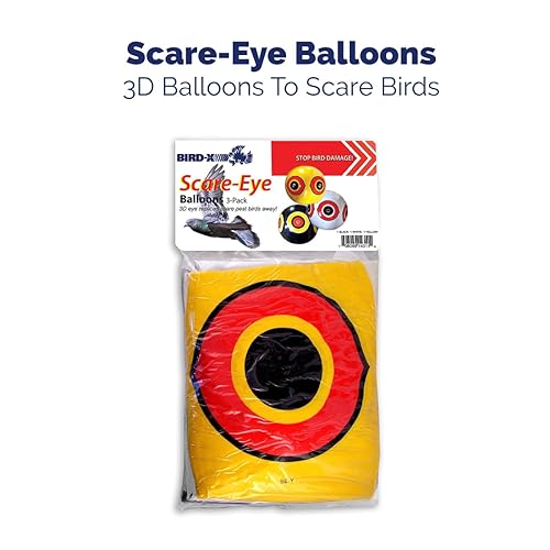 Bird-X BirdX ScareEye Bird Scare Balloons for Bird Control 3D Predator Eye Design Reflective Bird Scare Solution Covers Up to 6000 Sq Ft Pack of 3 YellowWhiteBlack - Image 3