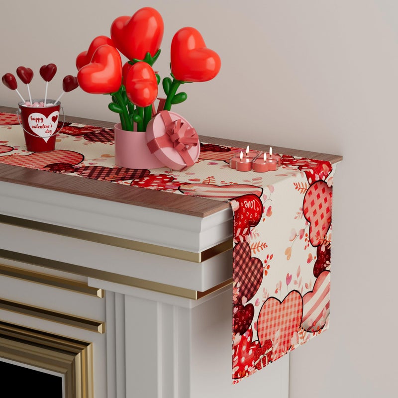XCHI Love Hearts Valentine's Day Table Runner Table Decoration for Party Home Kitchen Dining Holiday Decor 13x72 Inch - Image 3