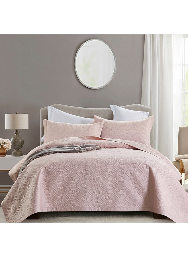 Boutique blanche cotton embroidered bed spread full 2 pcs set peach 240*160cm - Image 1