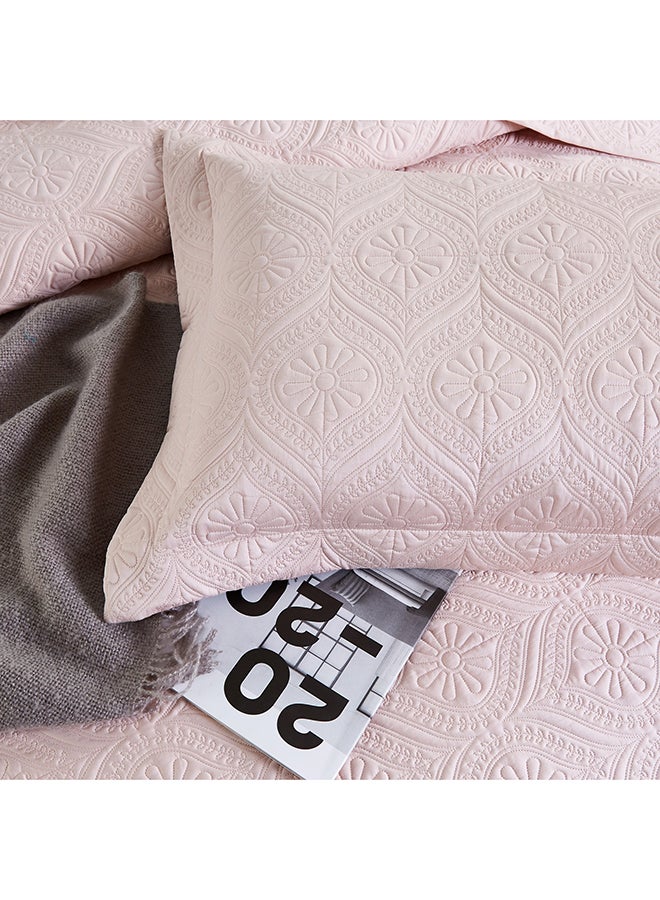 Boutique blanche cotton embroidered bed spread full 2 pcs set peach 240*160cm - Image 2