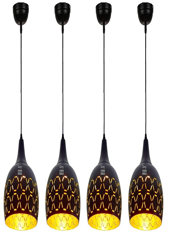 GreyWings Laser Cutted Helmet Hanging Light Ceiling Pendant Lamp, Black, Pack of 4 - Image 1
