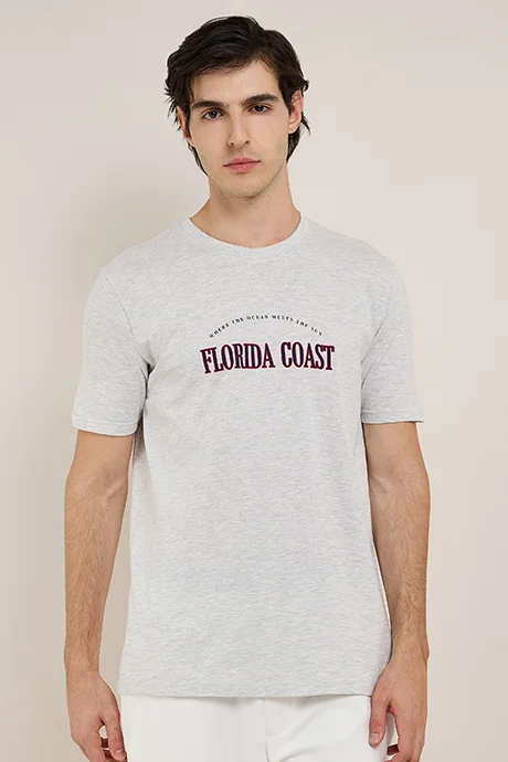 أر أند بي Typography Print T-Shirt with Crew Neck and Short Sleeves