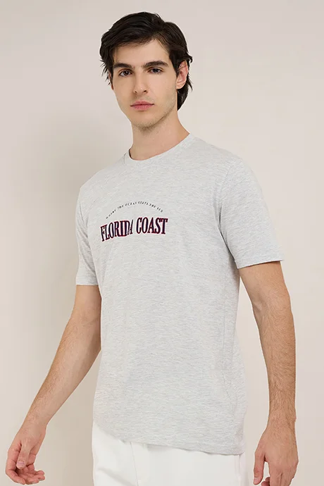 أر أند بي Typography Print T-Shirt with Crew Neck and Short Sleeves