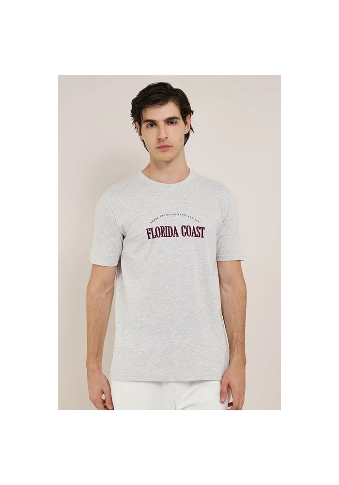 أر أند بي Typography Print T-Shirt with Crew Neck and Short Sleeves