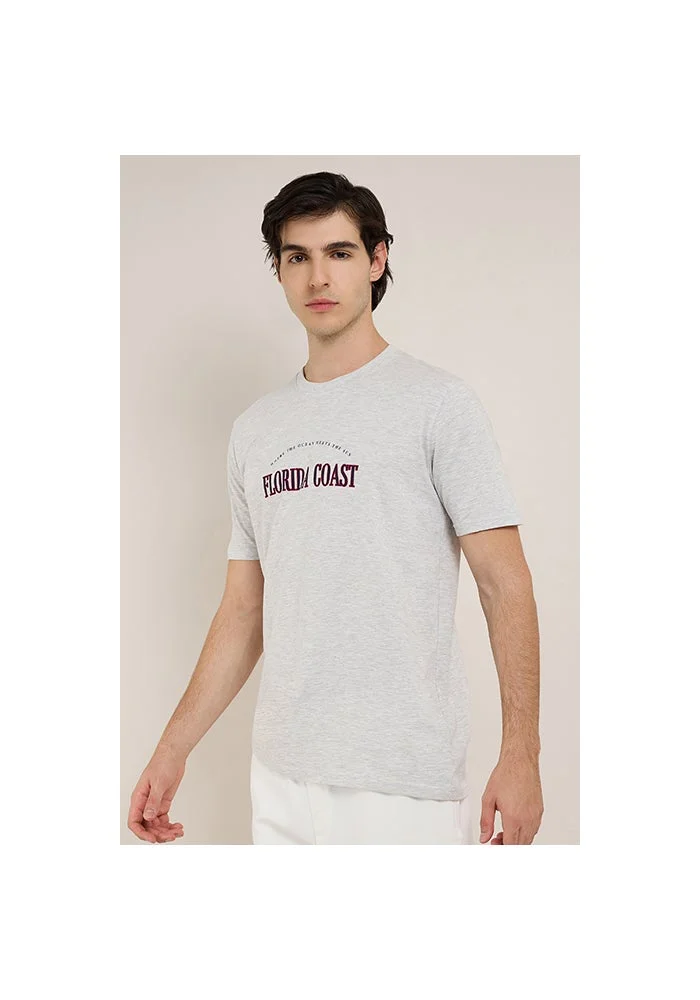 أر أند بي Typography Print T-Shirt with Crew Neck and Short Sleeves