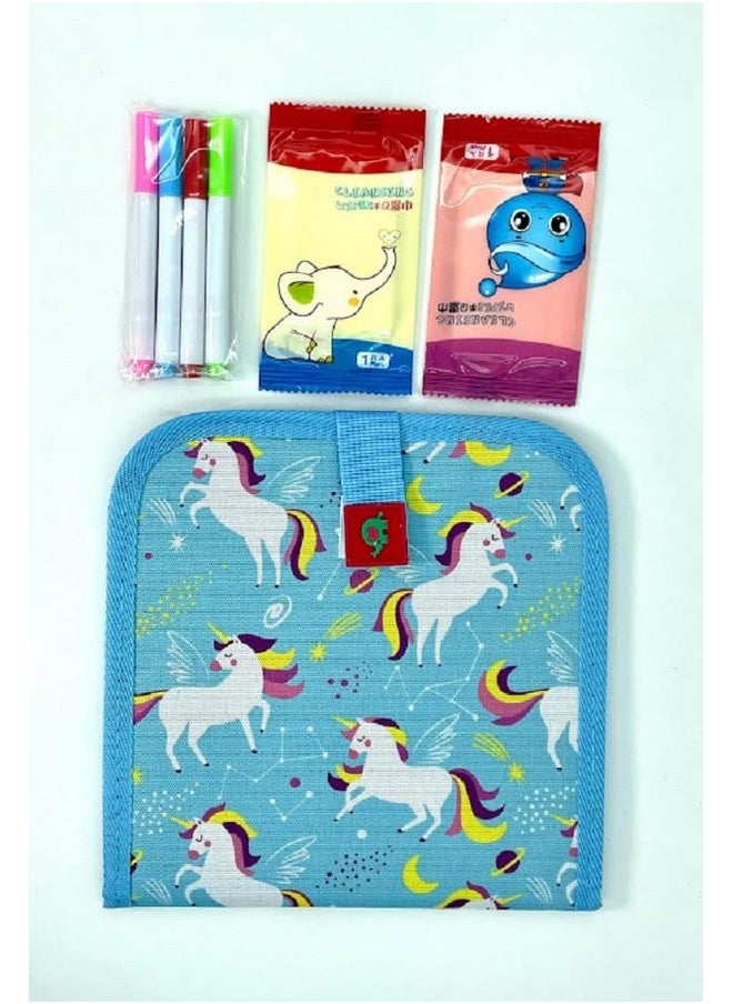 ArtBee ArtBee Erasable Doodle Drawing Book - 6 Sheets Double-Side Kids Draw Slate for Colouring Sketching Painting Toy Writing Boards Children Scribbler Pad with 4 Water-Soluble Chalk Markers (Sky Blue)  - Image 1