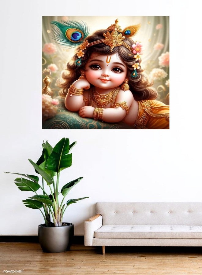 Decals Creation Vinyl Baby Krishna Feather Wall Poster for Living, Kids, Pooja Room (Size - 46Cm X 46Cm) - Image 2