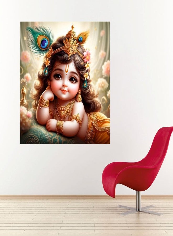 Decals Creation Vinyl Baby Krishna Feather Wall Poster for Living, Kids, Pooja Room (Size - 46Cm X 46Cm) - Image 3
